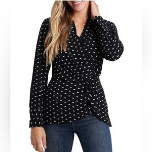 Vince Camuto Womens Twist Front Collar Blouse Black White XL 14 16